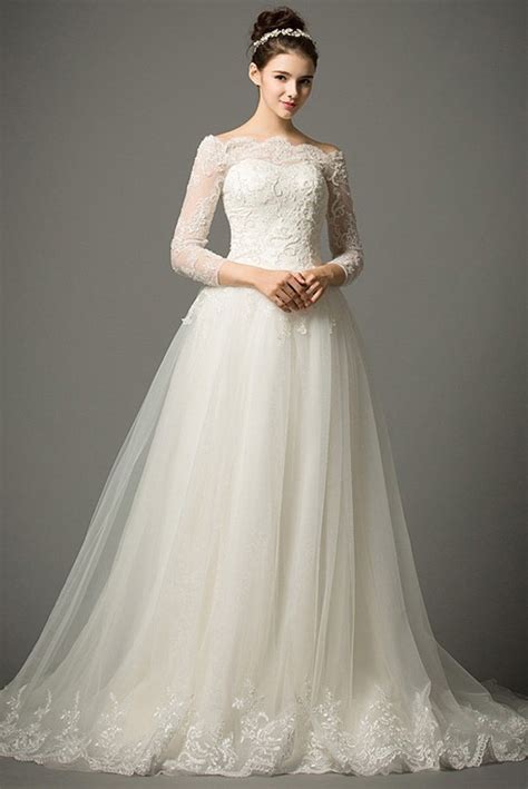 Https://tommynaija.com/wedding/3 4 Sleeve Lace A Line Wedding Dress