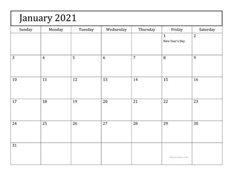 January 2021 Calendar Template Pdf Word Excel Sheet Infocalendars