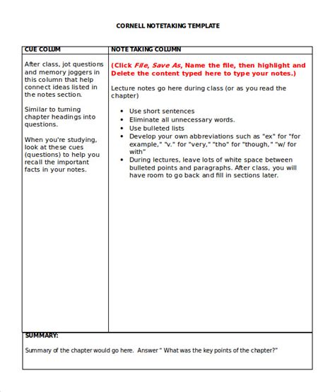 Free 9 Cornell Note Taking Templates In Pdf Ms Word