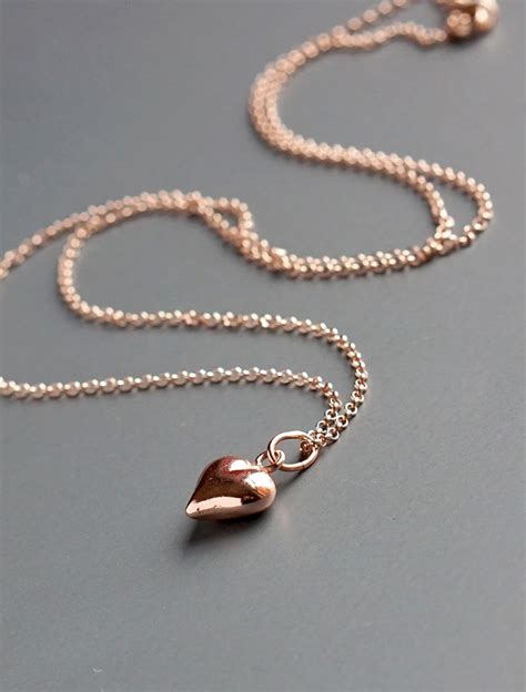 Rose Gold Puffed Heart Necklace Tiny Pink Gold Heart Pendant Etsy