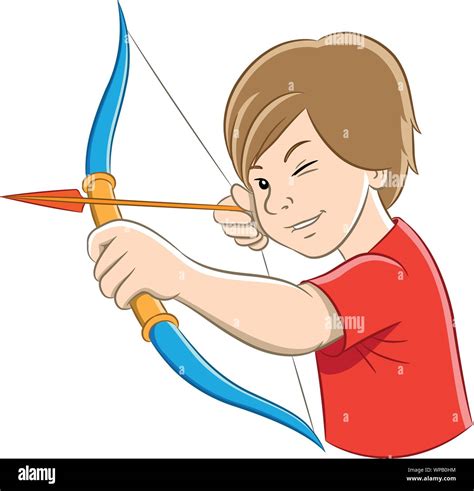 Vector Illustration Of Archer Boy With Colorful Outlines Isolated On A