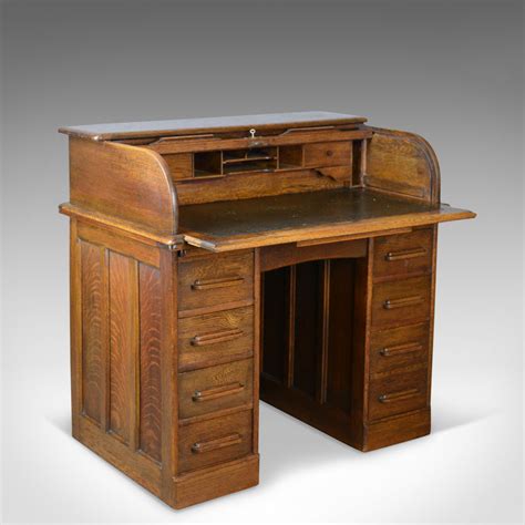 Small Antique Roll Top Desk Oak Tambour William Angus And Co Ltd Lo