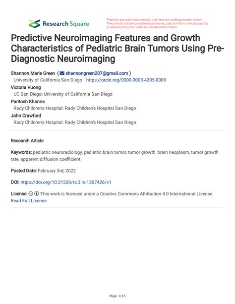 Pdf Predictive Neuroimaging Features And Growth Characteristics Of