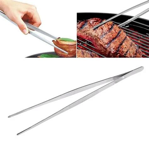 1pc 30cm Straight Tweezer Stainless Steel Toothed Forcep Long Barbecue