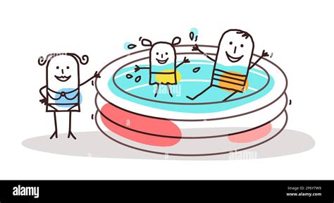 Hand Drawn Cartoon People Having Fun In A Swimming Pool Stock Vector