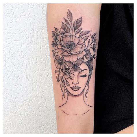 Woman With Flower Head Tattoo Meaning Musicartillustrationsdrawings