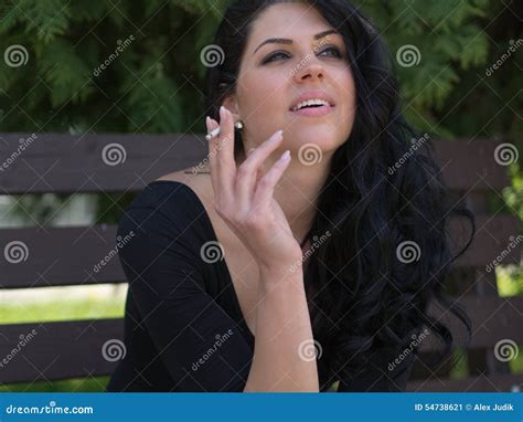 Young Woman Smoking Park Bench Stock Image Image Of Face Girl 54738621