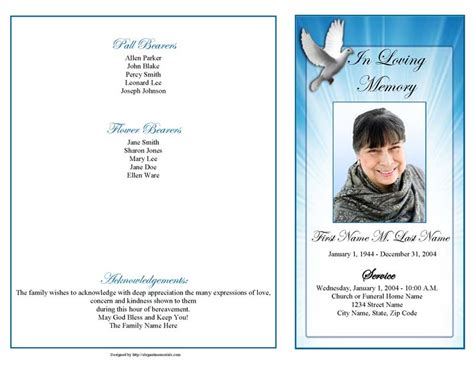 Celestial Dove Funeral Program Template 4 Page Graduated Fold