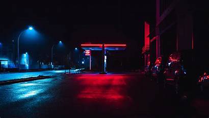 Night Neon Street Lights Background Dark Widescreen