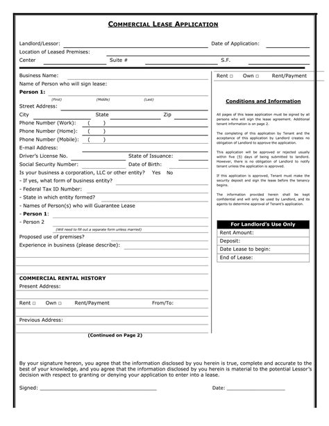 Free Printable Commercial Lease Application Templates [PDF, Word]