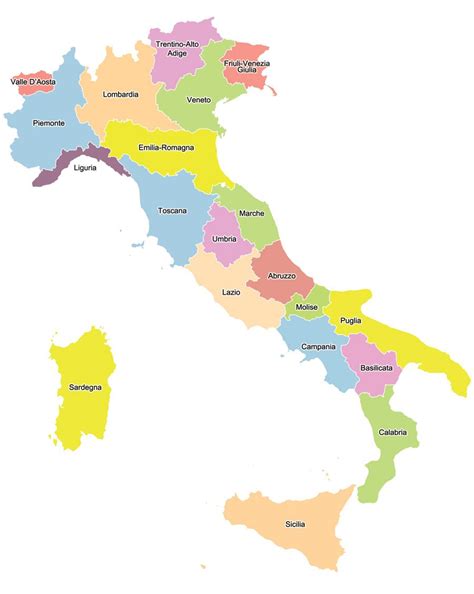 Italia Regioni Mappa Dellitalia Geografia Fisica Geografia