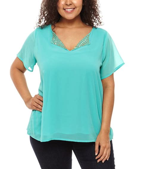 Look What I Found On Zulily Teal And Goldtone Beaded Notch Neck Top Plus By Coc