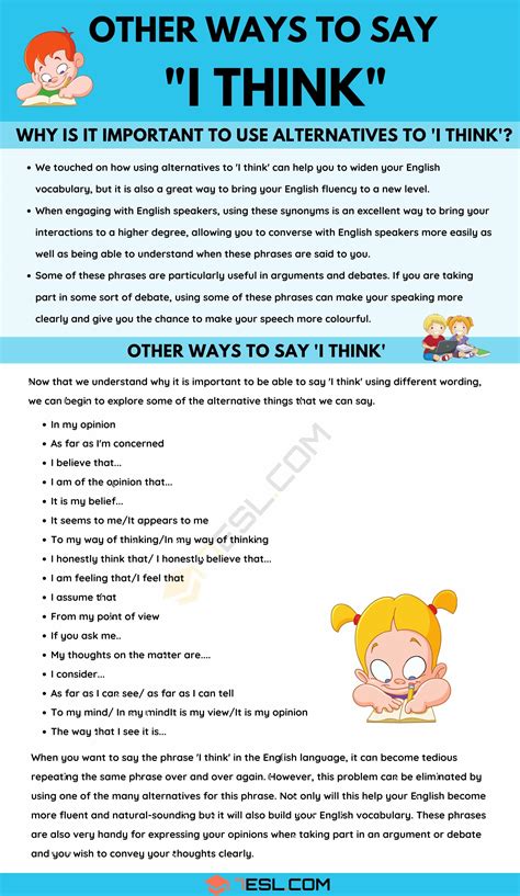 50 Other Ways To Say I Think In English Formal Informal • 7esl