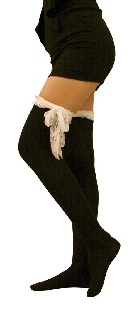 black socks with white lace top over knee socks stockings white lace top over knee socks