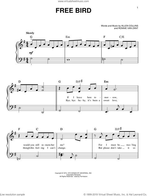 Finding free beginner piano music for amateurs and adults. Skynyrd - Free Bird sheet music (beginner) for piano solo PDF