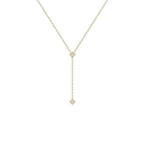 Diamond Lariat Necklace 14k Gold Diamond Bezel Set Necklace Etsy