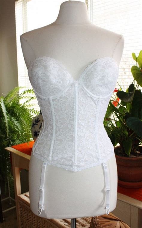 1990s lace bustier corset garters white 36c strapless padded etsy lace bustier fashionista