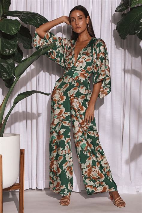 From Sunrise Teal Floral Print Bell Sleeve Wide Leg Jumpsuit Wide Leg Jumpsuit Floral Print