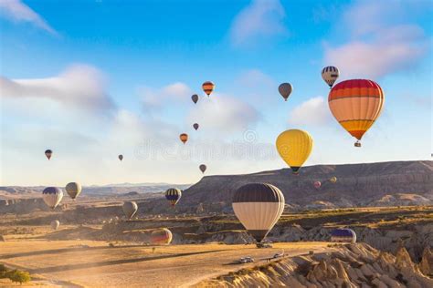 Hot Air Balloons Flight In Cappadocia Stock Image Image Of Geology