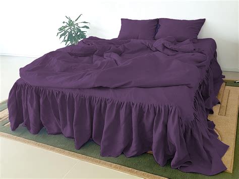 Linen Bedding Set In Dark Purple Duvet Cover Set Sheets Set Etsy
