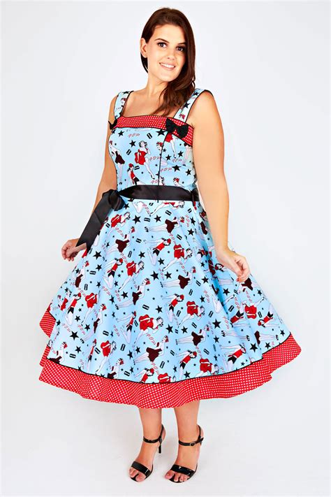 Hell Bunny Blue Pin Up 50s Style Dress Plus Size 2xl 3xl 4xl