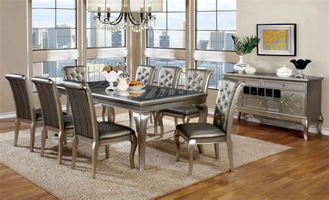 Amina Silver Extendable Rectangular Dining Room Set Cm3219t Furniture