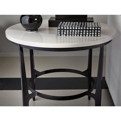 Cleo Modern Classic Round White Faux Marble Top Black Metal End Table