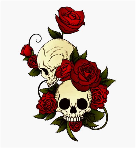Skulls Roses Tattoo Skulls And Roses Drawing Hd Png Download