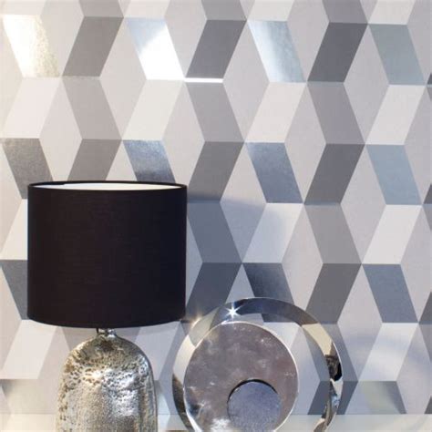 Crown Luxe Mayfair Hatton Geometric Wallpaper Grey M1470 Geometric