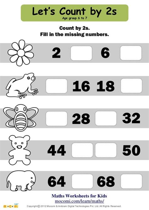Counting In 2s Missing Numbers Worksheet