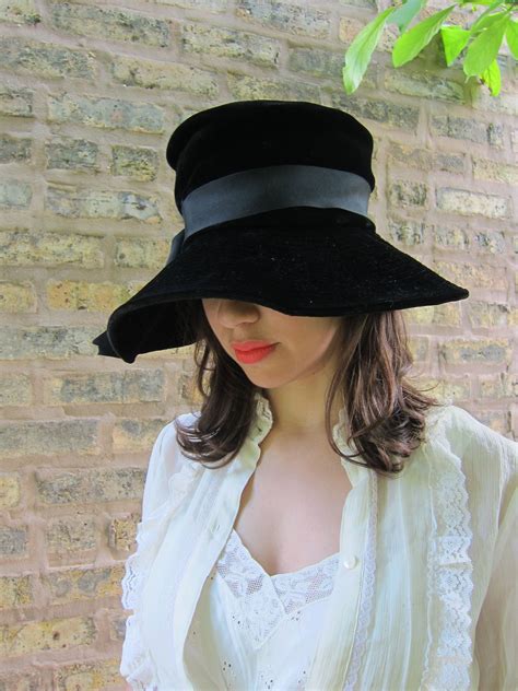 1960s Hat 60s Floppy Hat Black Velvet Bucket Hat Boho Hat Etsy