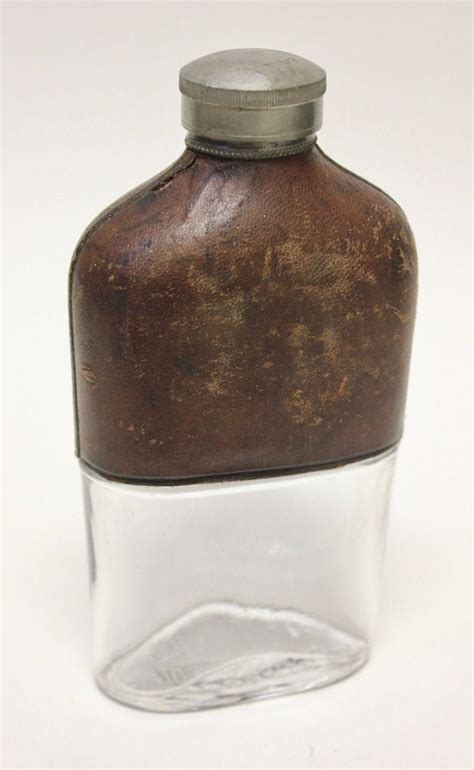 Antique Leather Covered Glass Flask With Pewter Top Hip Flask Glass