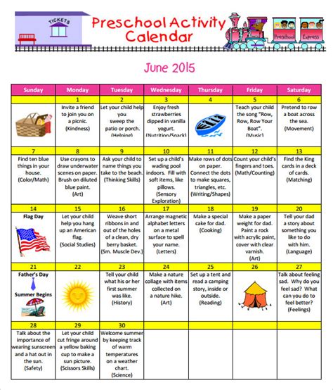 9 Sample Preschool Calendar Templates To Download Sample Templates