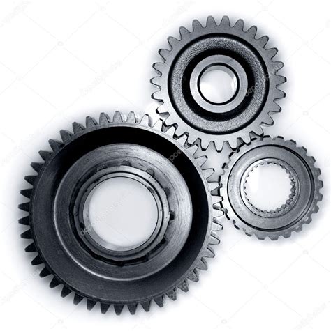 Three Gears Meshing Together On Plain Background — Stock Photo