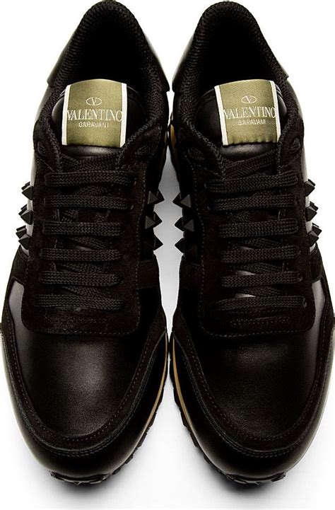 Martens, vans, brooks, ugg, and more. Valentino: Black Leather Rockstud Sneakers | Running shoes ...