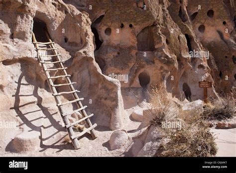 Ancestral Pueblo Cave Dwellings In Bandelier National Monument New