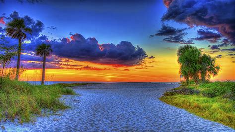 Pictures Florida Usa Beaches Hdr Nature Sky Sand Palm Trees Sunrises