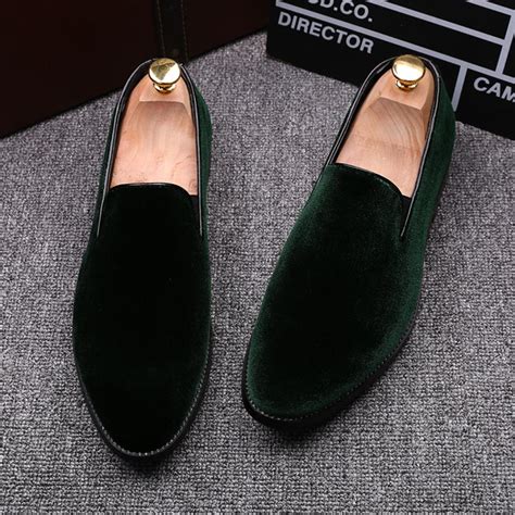 Green Velvet Prom Business Mens Loafers Dress Shoes Loafers