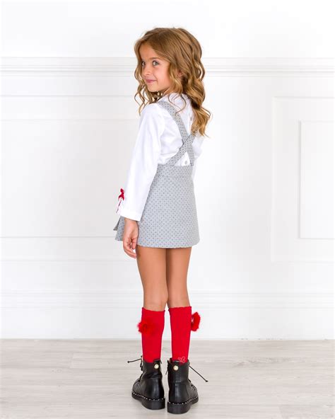 Dolce Petit Girls White Blouse And Grey Pleated Skirt Set