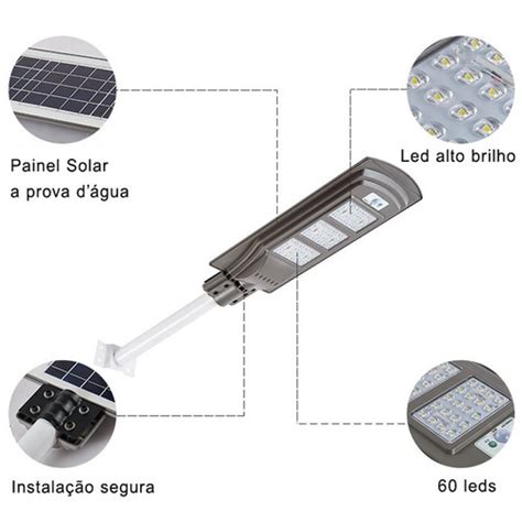refletor luminária solar sensor movimento led 60w poste parcelamento sem juros