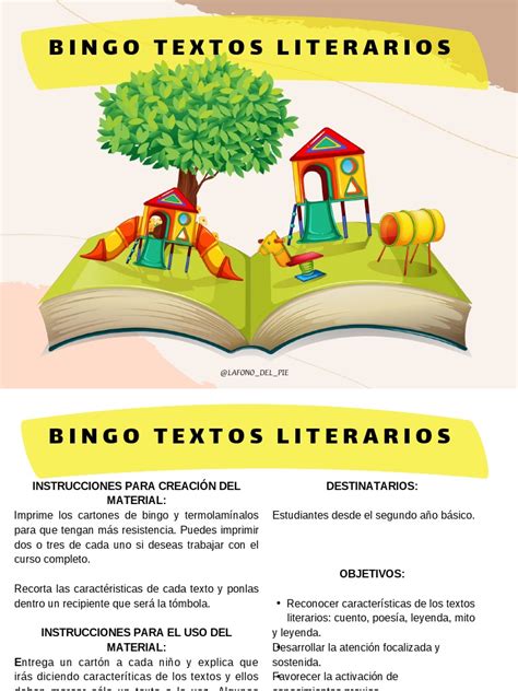 Bingo Textos Literarios Lafono Del Pie Pdf Fábula Cuentos