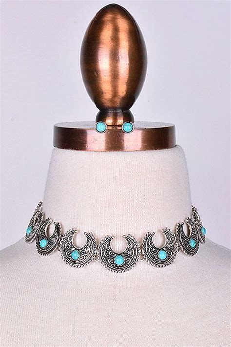 Festival Ready Faux Turquoise Choker Necklace To Complete Your Boho