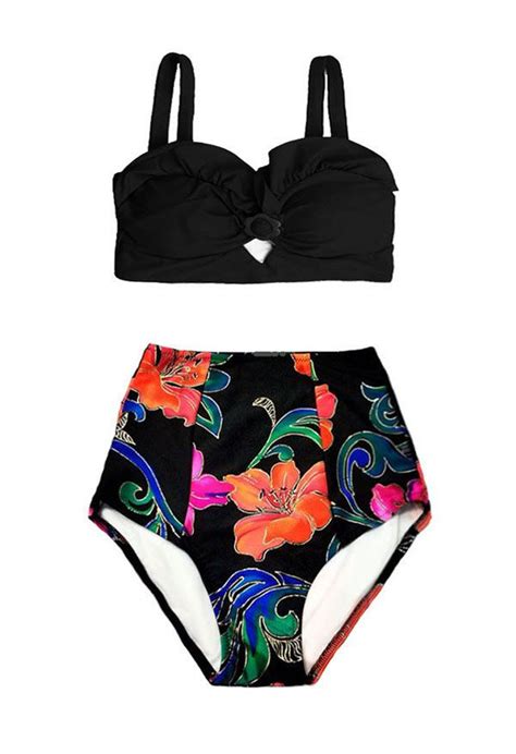 black top and paisley flora luxury high waist waisted shorts bottom vintage swimsuit swimwear b