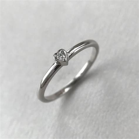 Minimalist Heart Diamond Ring Bezel Set Simple Ring 14k Etsy White