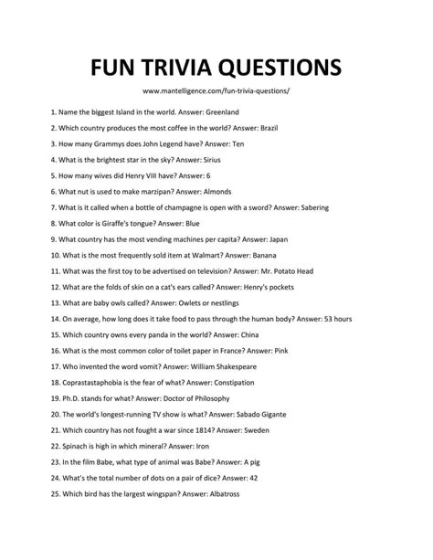 Free Fun Quiz Questions And Answers Printable