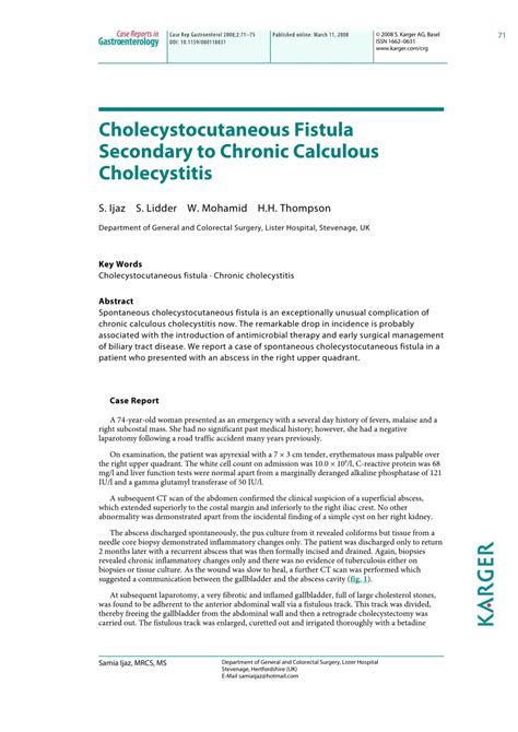 Pdf Cholecystocutaneous Fistula Secondary To Chronic Calculous