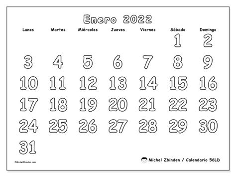 Calendario Enero De 2022 Para Imprimir “56ld” Michel Zbinden Es