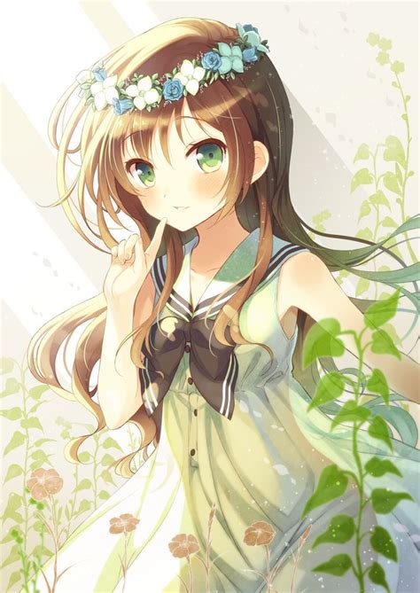 Eye color (green ), apparent gender (), hair color (brown ), hair length (to neck ), apparent age (teen ), animal ears (no) characters anime voiced by members details left details right tags genre quotes relations anime girl with flower wreath | Manga y anime Japon ...
