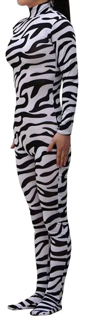 the zebra pattern sexy unisex lycra spandex zentai dancewear catsuit without hood halloween