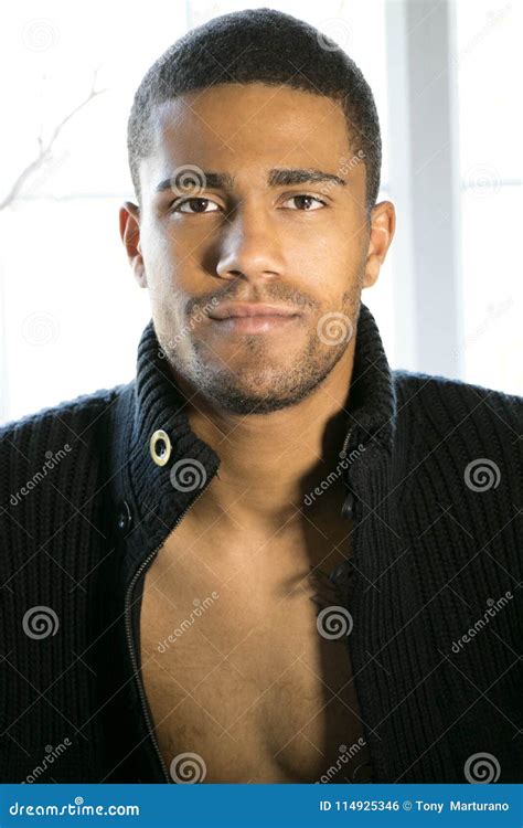topless shirtless male model naked bodybuilder handsome masculine man on black stock image